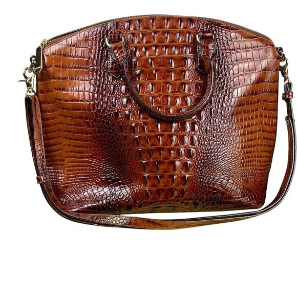 Brahmin Satchel Duxbury Structured Embossed Leather Brown Work Luxury Crossbody - Picture 3 of 15